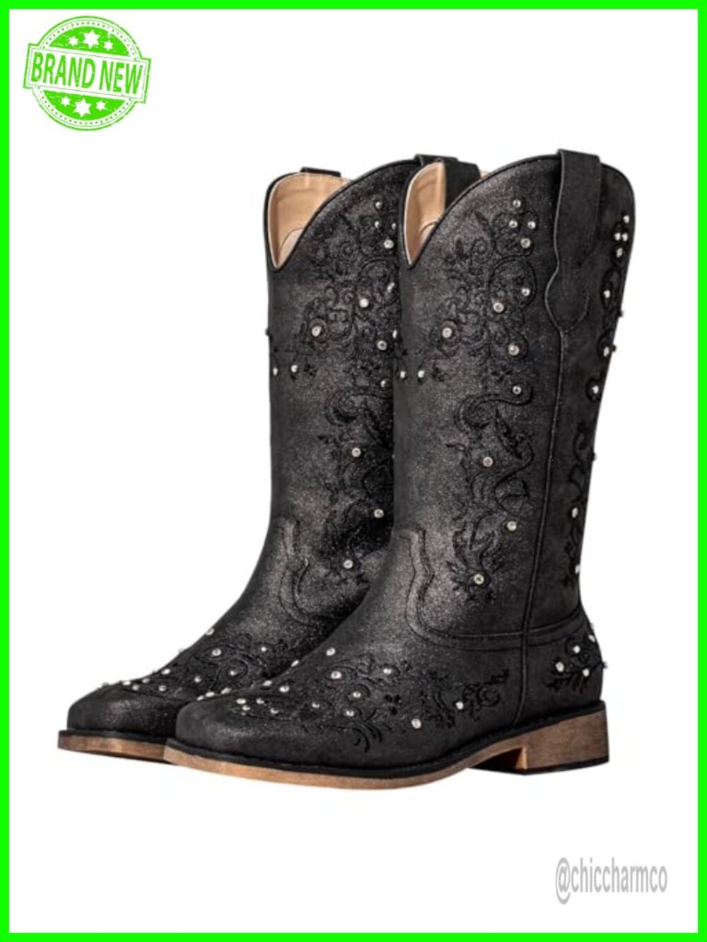 Wide Calf Cowboy Boots Faux Leather Square Toe Mid-Calf Western